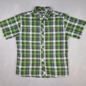 Eddie Bauer Shirt Men's Large Green Plaid Utility Button Down Shirt‎ Sleeve